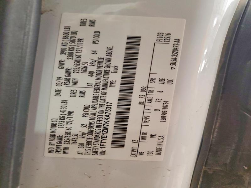 54873896 :رقم المزاد ، 1FTYE1ZM7KKA75317 vin ، 2019 Ford Transit مزاد بيع