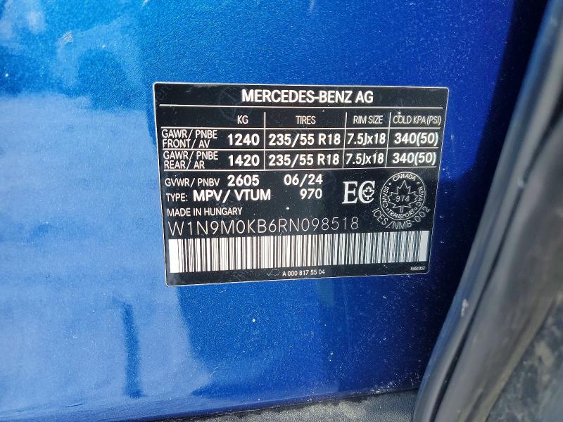 73273515 :رقم المزاد ، W1N9M0KB6RN098518 vin ، 2024 Mercedes-benz Eqb مزاد بيع