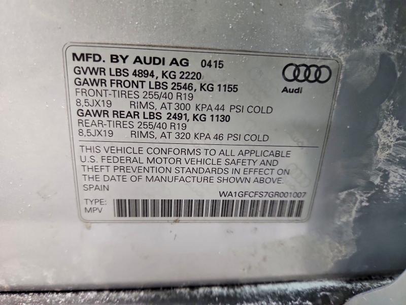 Продажа на аукционе авто 2016 Audi Q3, vin: WA1GFCFS7GR001007, номер лота: 78062065