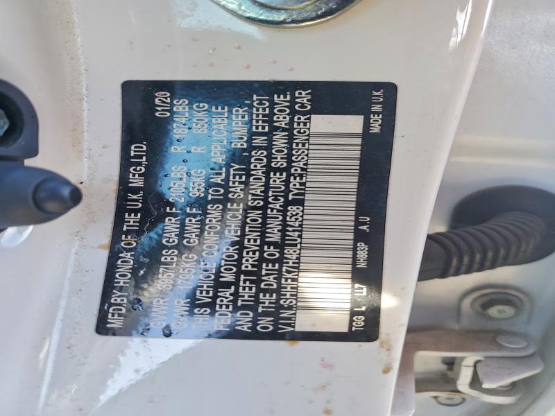 75212885 :رقم المزاد ، SHHFK7H48LU414538 vin ، 2020 Honda Civic مزاد بيع