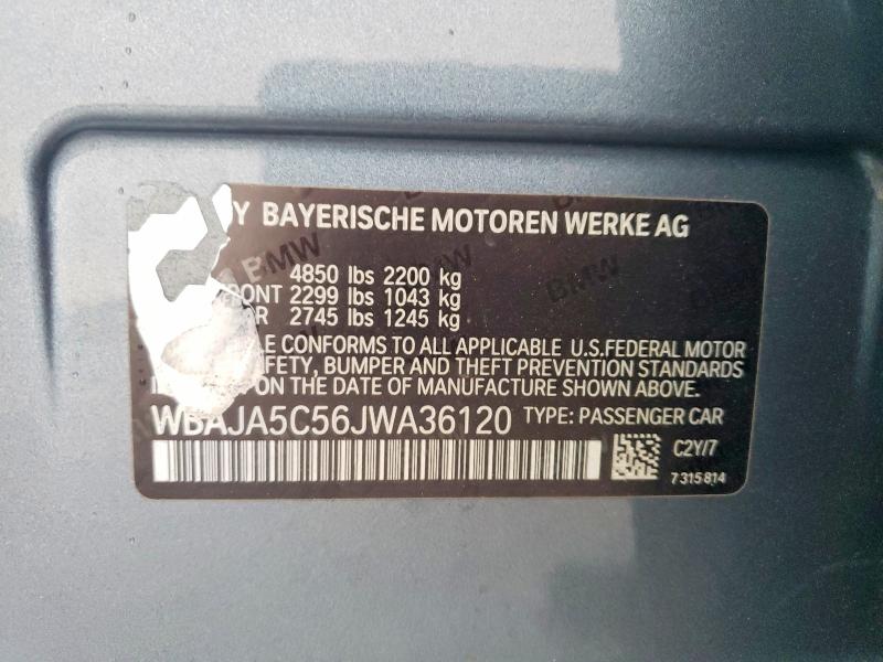76595885 :رقم المزاد ، WBAJA5C56JWA36120 vin ، 2018 Bmw 530 مزاد بيع