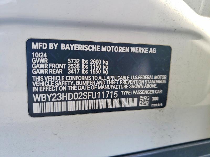 78189805 :رقم المزاد ، WBY23HD02SFU11715 vin ، 2025 Bmw I4 مزاد بيع