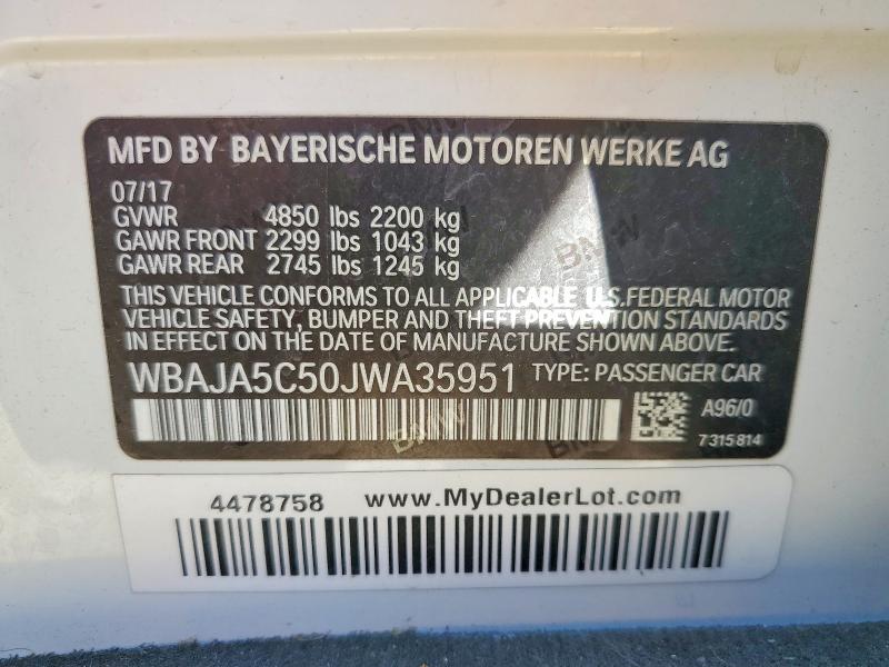 Aukcja sprzedaży 2018 Bmw 530, vin: WBAJA5C50JWA35951, numer aukcji: 78905555
