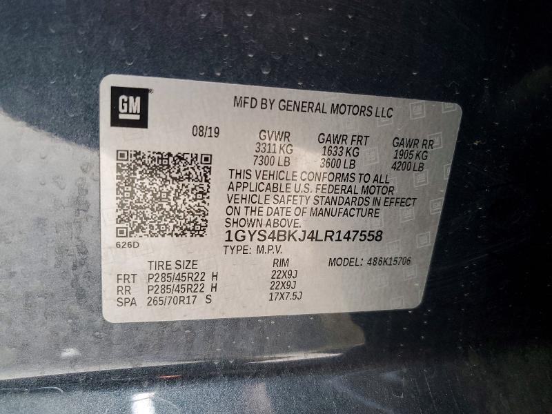 77017905 :رقم المزاد ، 1GYS4BKJ4LR147558 vin ، 2020 Cadillac Escalade مزاد بيع