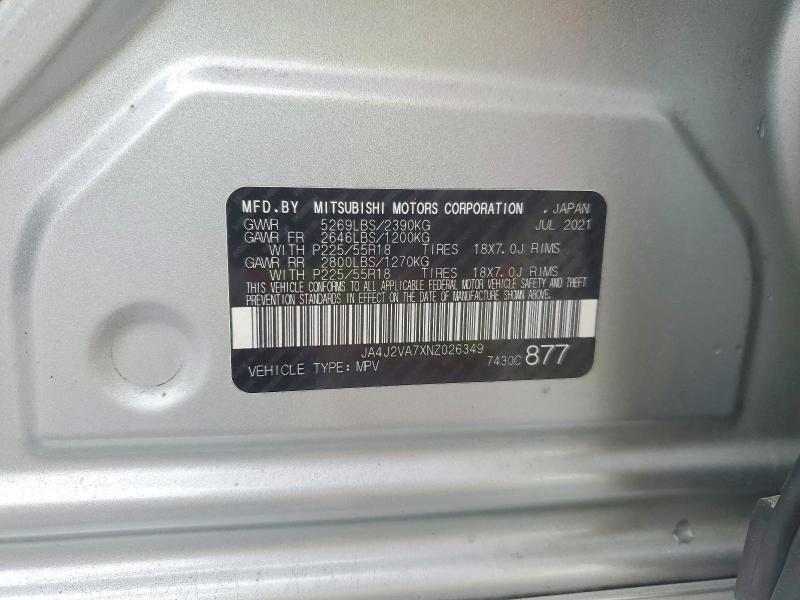 Aukcja sprzedaży 2022 Mitsubishi Outlander, vin: JA4J2VA7XNZ026349, numer aukcji: 77630975