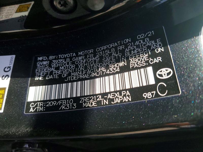 2021 Toyota Corolla მანქანა იყიდება აუქციონზე, vin: JTDEPMAE4MJ174334, აუქციონის ნომერი: 78729625