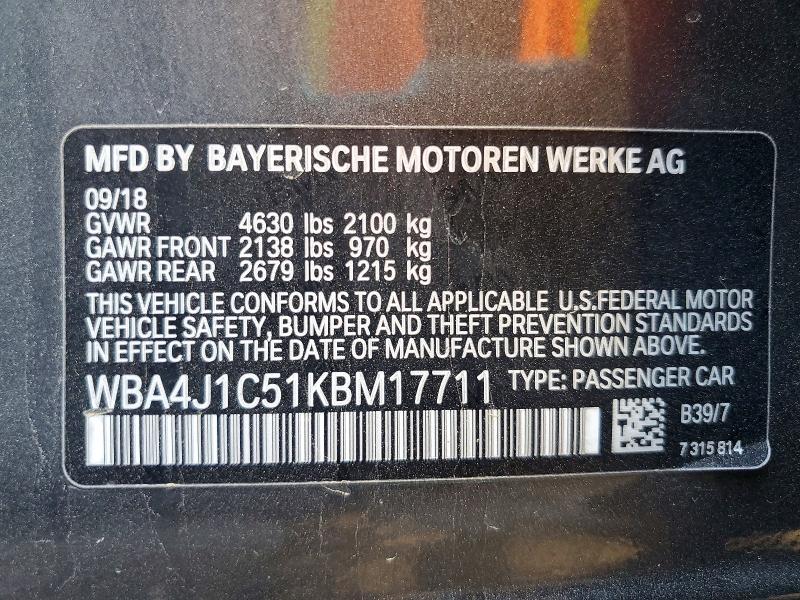 Aukcja sprzedaży 2019 Bmw 430i, vin: WBA4J1C51KBM17711, numer aukcji: 77344395