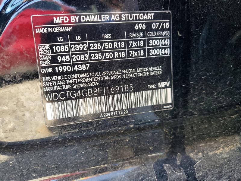 76059755 :رقم المزاد ، WDCTG4GB8FJ169185 vin ، 2015 Mercedes-benz Gla مزاد بيع