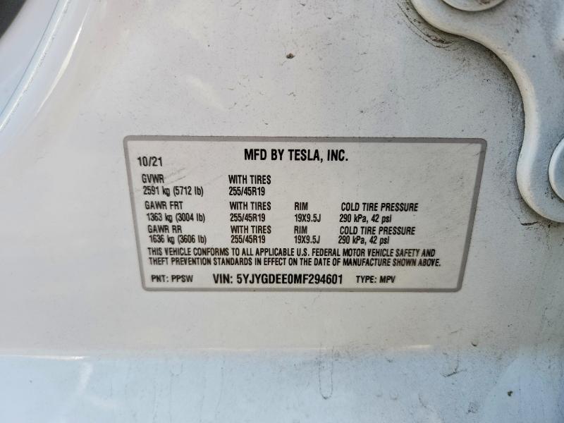 Продажа на аукционе авто 2021 Tesla Model Y, vin: 5YJYGDEE0MF294601, номер лота: 78847935