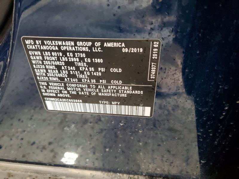 77124575 :رقم المزاد ، 1V2NR2CA2KC603866 vin ، 2019 Volkswagen Atlas مزاد بيع