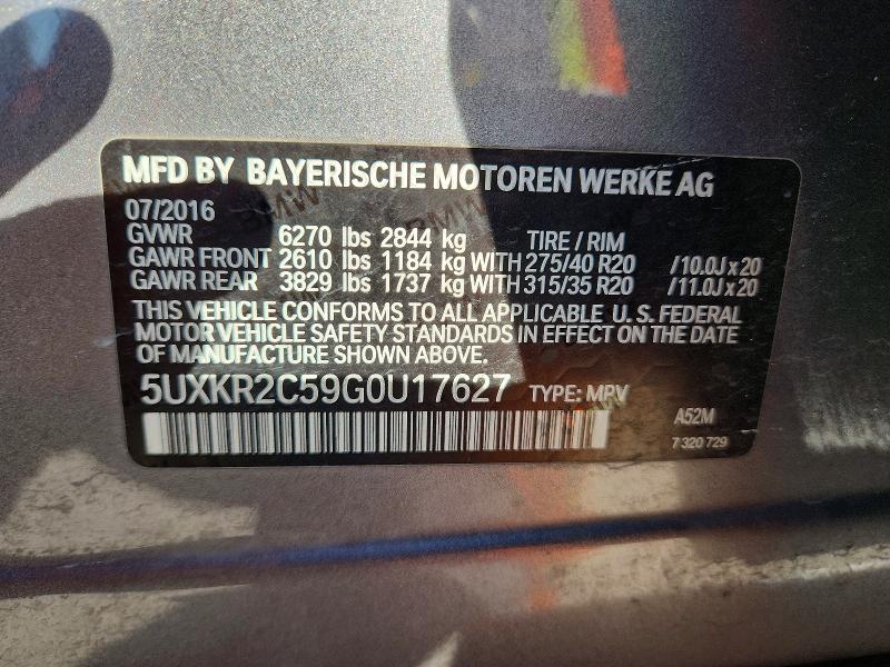78709615 :رقم المزاد ، 5UXKR2C59G0U17627 vin ، 2016 Bmw X5 مزاد بيع