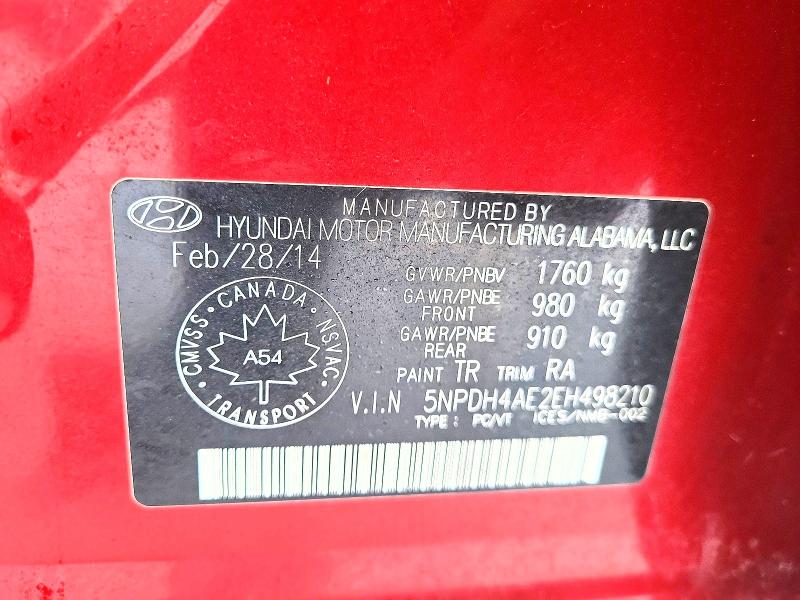 Продажа на аукционе авто 2014 Hyundai Elantra, vin: 5NPDH4AE2EH498210, номер лота: 74324995