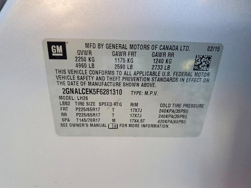 2015 Chevrolet Equinox მანქანა იყიდება აუქციონზე, vin: 2GNALCEK5F6281310, აუქციონის ნომერი: 79377435