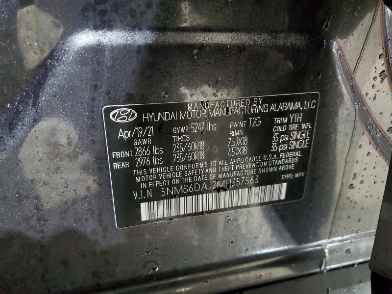 Aukcja sprzedaży 2021 Hyundai Santa Fe, vin: 5NMS6DAJ2MH357563, numer aukcji: 78677585