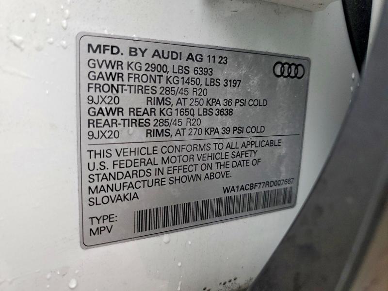 2024 Audi Q7 მანქანა იყიდება აუქციონზე, vin: WA1ACBF77RD007667, აუქციონის ნომერი: 79203795