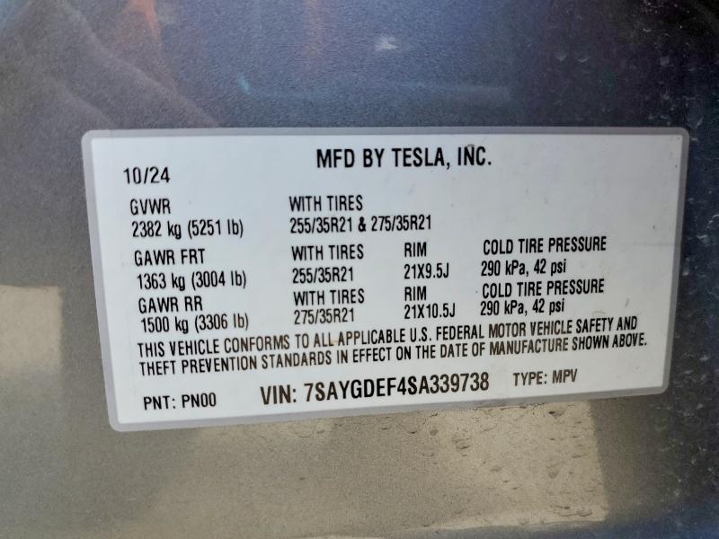 Продаж на аукціоні авто 2025 Tesla Model Y, vin: 7SAYGDEF4SA339738, номер лоту: 76986145