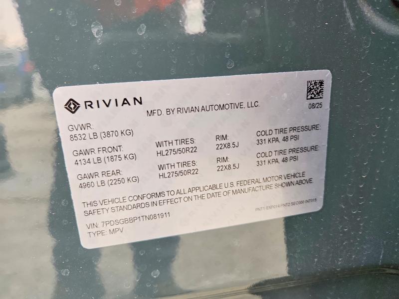 2026 Rivian R1s მანქანა იყიდება აუქციონზე, vin: 7PDSGBBP1TN081911, აუქციონის ნომერი: 75428385