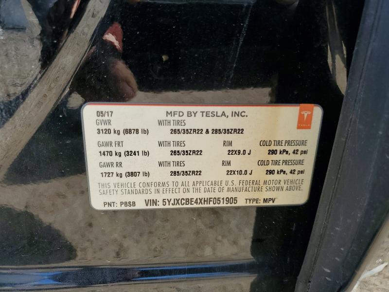 Aukcja sprzedaży 2017 Tesla Model X, vin: 5YJXCBE4XHF051905, numer aukcji: 76877845