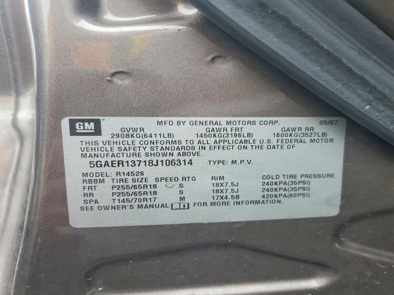 2008 Buick Enclave მანქანა იყიდება აუქციონზე, vin: 5GAER13718J106314, აუქციონის ნომერი: 78328335