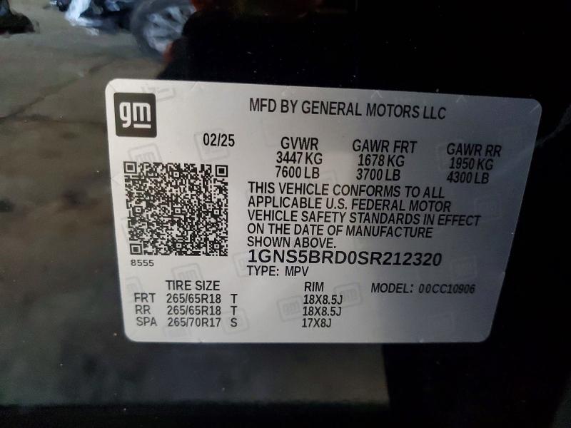 78311975 :رقم المزاد ، 1GNS5BRD0SR212320 vin ، 2025 Chevrolet Suburban مزاد بيع