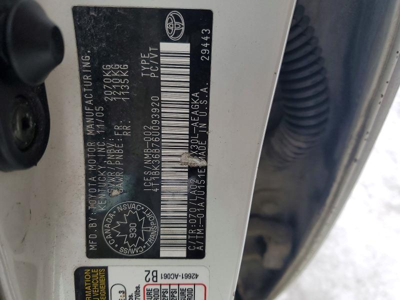 78316815 :رقم المزاد ، 4T1BK36B76U093920 vin ، 2006 Toyota Avalon مزاد بيع