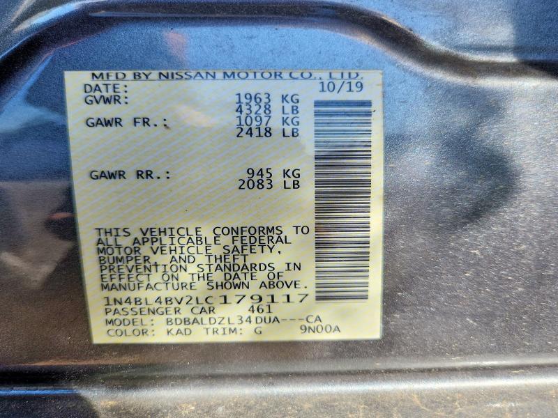 Продаж на аукціоні авто 2020 Nissan Altima, vin: 1N4BL4BV2LC179117, номер лоту: 74446225