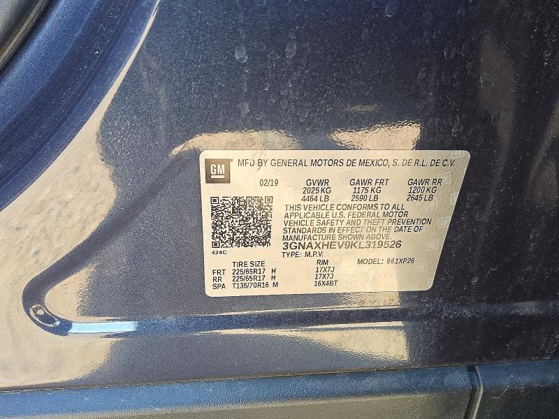 Продаж на аукціоні авто 2019 Chevrolet Equinox, vin: 3GNAXHEV9KL319526, номер лоту: 78895905