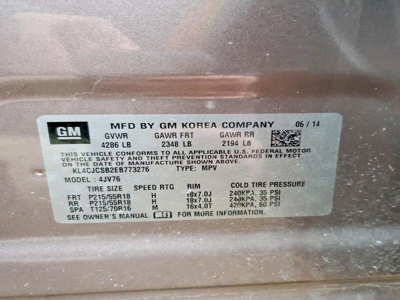 77226035 :رقم المزاد ، KL4CJCSB2EB773276 vin ، 2014 Buick Encore مزاد بيع