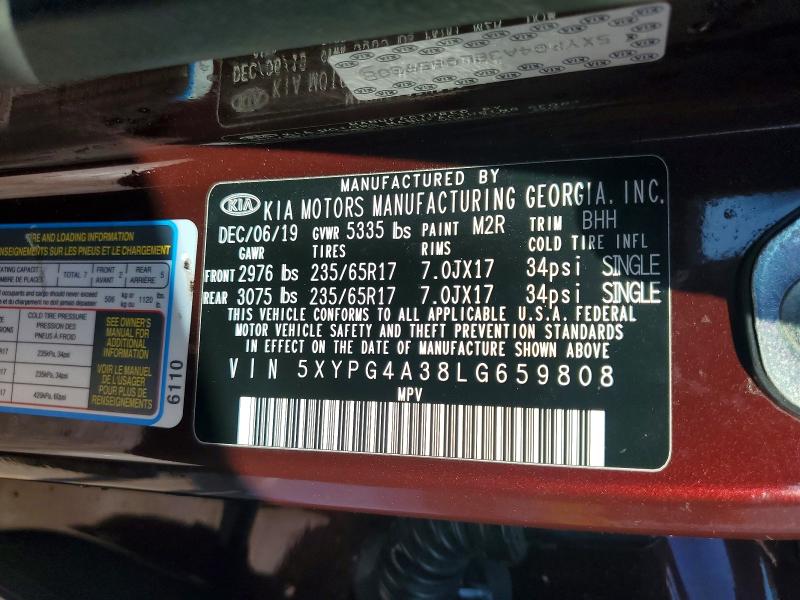 2020 Kia Sorento მანქანა იყიდება აუქციონზე, vin: 5XYPG4A38LG659808, აუქციონის ნომერი: 76824505
