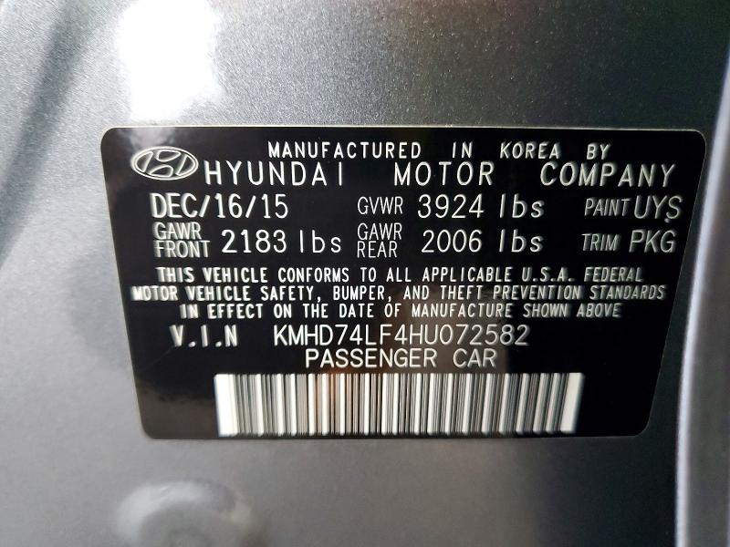 Aukcja sprzedaży 2017 Hyundai Elantra, vin: KMHD74LF4HU072582, numer aukcji: 45512866