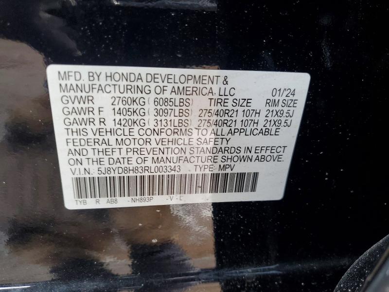 2024 Acura Mdx მანქანა იყიდება აუქციონზე, vin: 5J8YD8H83RL003343, აუქციონის ნომერი: 78998085
