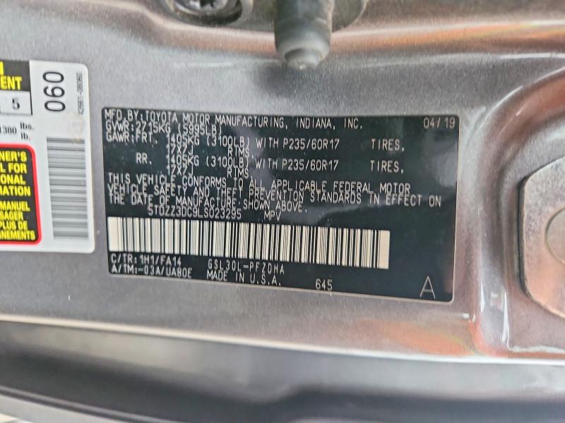 Aukcja sprzedaży 2020 Toyota Sienna, vin: 5TDZZ3DC9LS023295, numer aukcji: 77687555