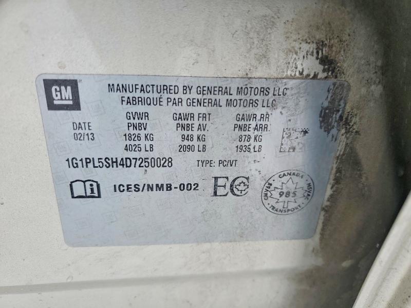 75777095 :رقم المزاد ، 1G1PL5SH4D7250028 vin ، 2013 Chevrolet Cruze مزاد بيع