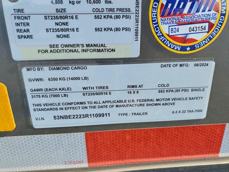 Продаж на аукціоні авто 2024 Diamond Cargo Unknown, vin: 53NBE2223R1109911, номер лоту: 76405175