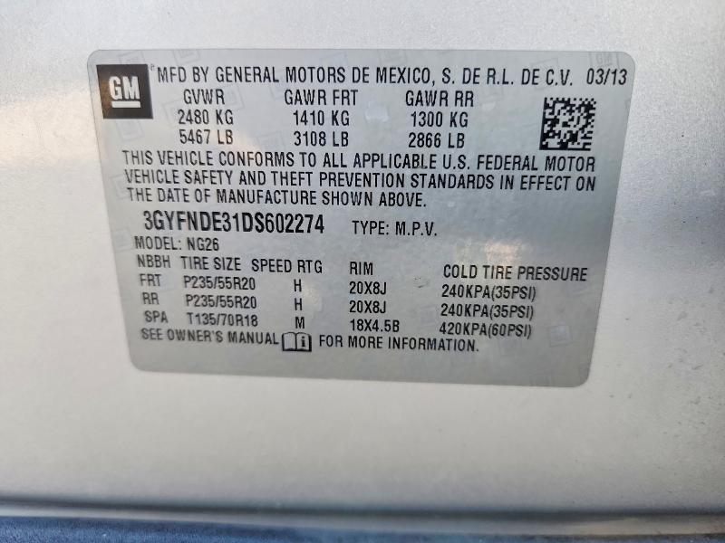 Aukcja sprzedaży 2013 Cadillac Srx, vin: 3GYFNDE31DS602274, numer aukcji: 75296285