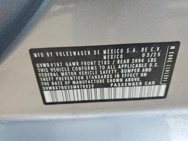77317495 :رقم المزاد ، 3VWBX7BU3SM076029 vin ، 2025 Volkswagen Jetta مزاد بيع