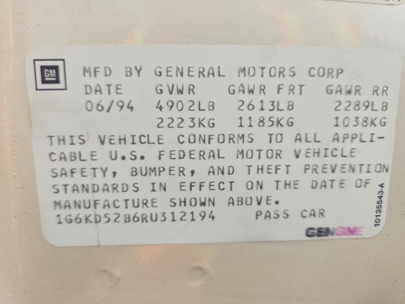 Продажа на аукционе авто 1994 Cadillac Deville, vin: 1G6KD52B6RU312194, номер лота: 77905865