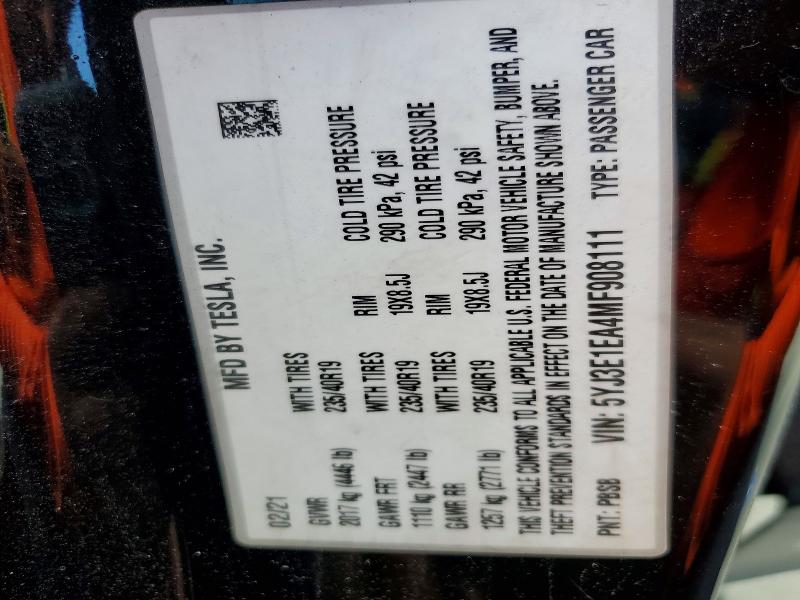 Aukcja sprzedaży 2021 Tesla Model 3, vin: 5YJ3E1EA4MF908111, numer aukcji: 78152675