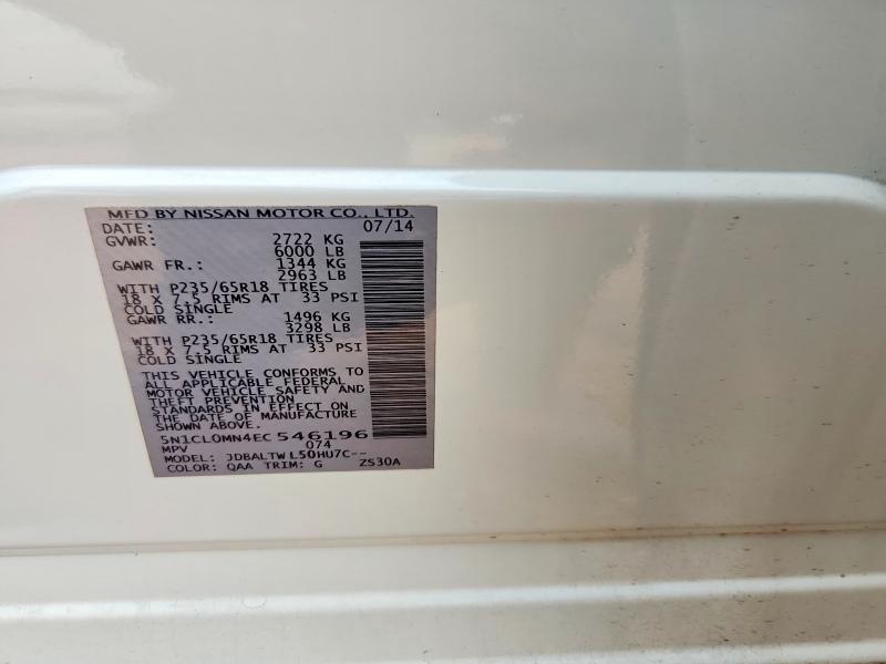 Aukcja sprzedaży 2014 Infiniti Qx60 Hybrid, vin: 5N1CL0MN4EC546196, numer aukcji: 78800135