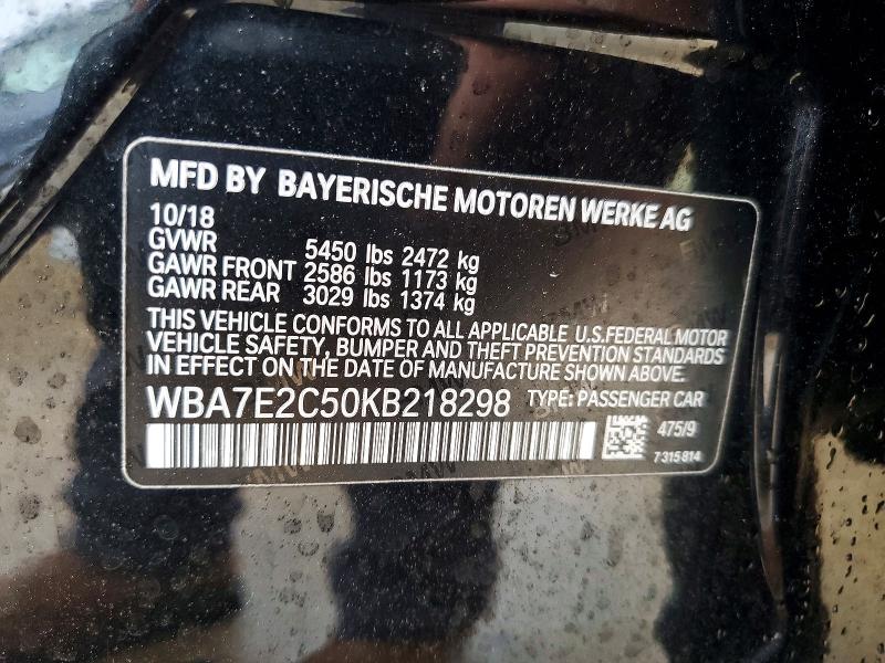 Продаж на аукціоні авто 2019 Bmw 740, vin: WBA7E2C50KB218298, номер лоту: 79387585
