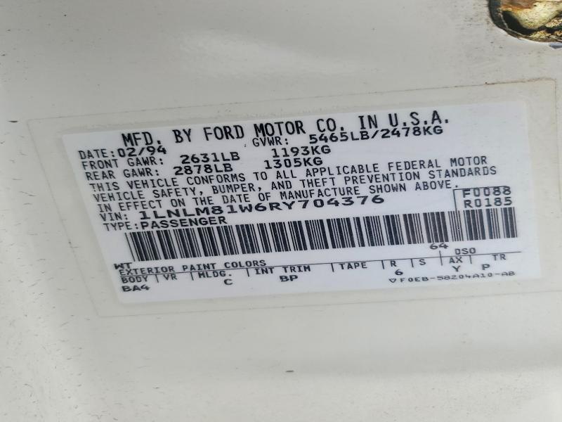 Продаж на аукціоні авто 1994 Lincoln Town Car, vin: 1LNLM81W6RY704376, номер лоту: 75518055