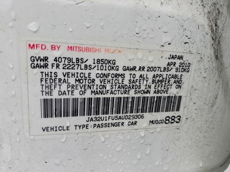 Продаж на аукціоні авто 2010 Mitsubishi Lancer, vin: JA32U1FU5AU029306, номер лоту: 77734835