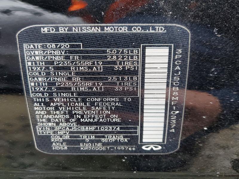 74676305 :رقم المزاد ، 3PCAJ5CB8MF102374 vin ، 2021 Infiniti Qx50 مزاد بيع