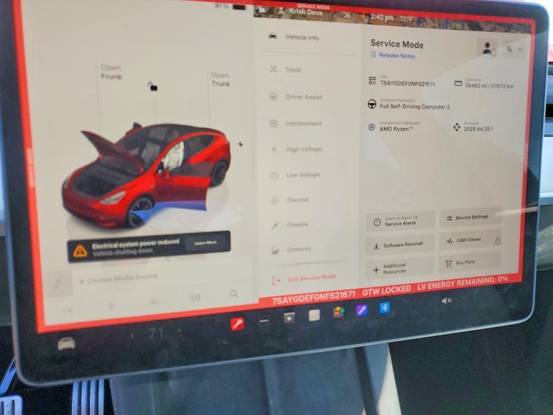2022 Tesla Model Y მანქანა იყიდება აუქციონზე, vin: 7SAYGDEF0NF521671, აუქციონის ნომერი: 76216305