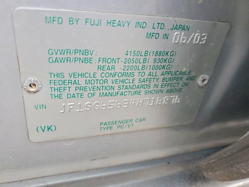 78179965 :رقم المزاد ، JF1SG65634H716876 vin ، 2004 Subaru Forester مزاد بيع