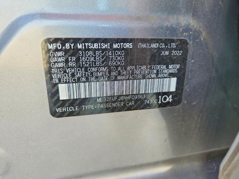 Продаж на аукціоні авто 2022 Mitsubishi Mirage, vin: ML32FUFJ8NHF09363, номер лоту: 75697125