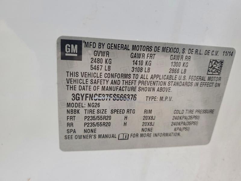 2015 Cadillac Srx მანქანა იყიდება აუქციონზე, vin: 3GYFNCE37FS566376, აუქციონის ნომერი: 74807845