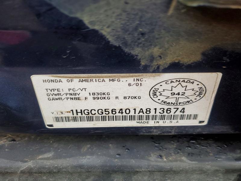 74421495 :رقم المزاد ، 1HGCG56401A813674 vin ، 2001 Honda Accord مزاد بيع