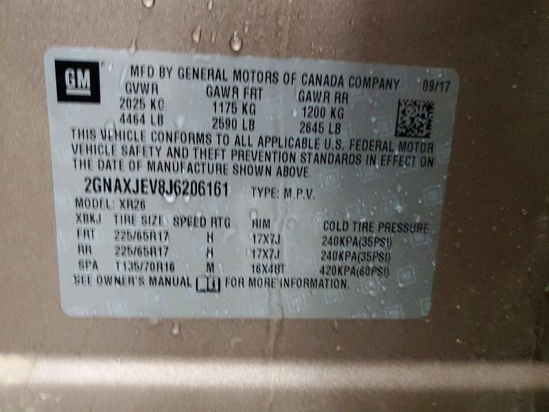 2018 Chevrolet Equinox მანქანა იყიდება აუქციონზე, vin: 2GNAXJEV8J6206161, აუქციონის ნომერი: 76235745