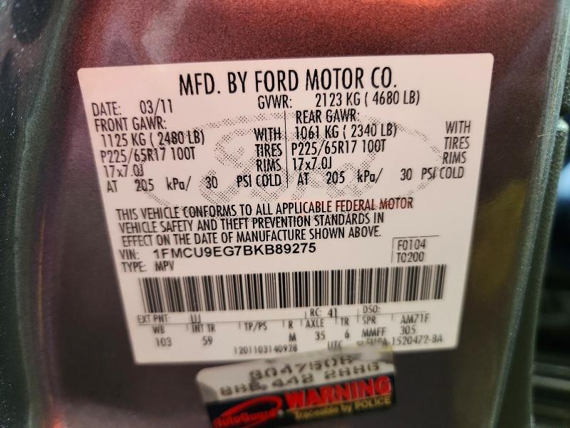78120565 :رقم المزاد ، 1FMCU9EG7BKB89275 vin ، 2011 Ford Escape مزاد بيع